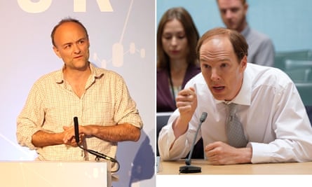 Vote Leave director Dominic Cummings, left, and Benedict Cumberbatch playing him in Brexit: An Uncivil War, right.