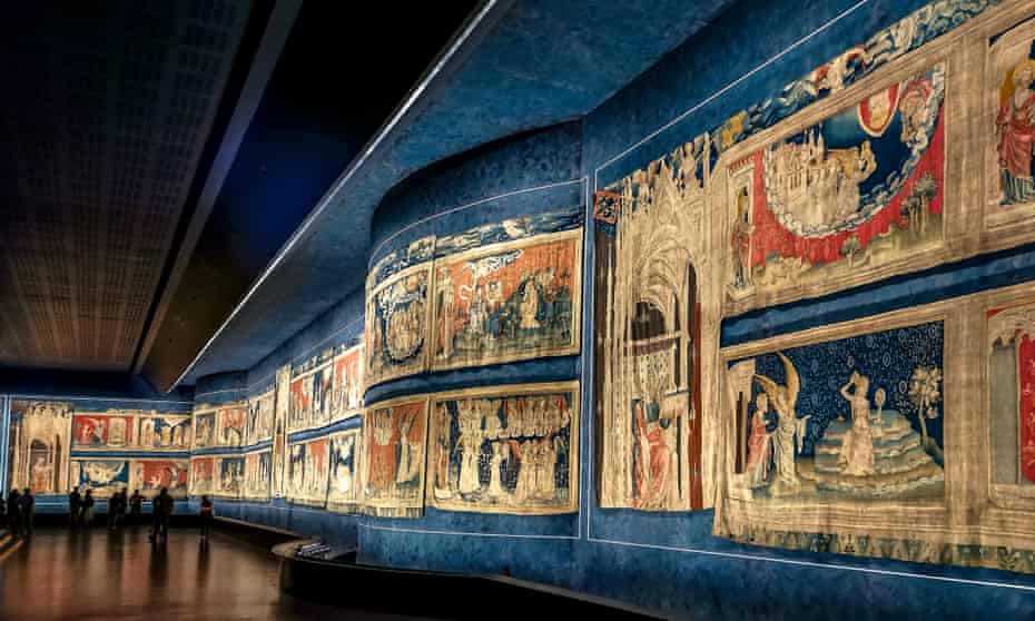 Tapestries in the gallery of Apocalypse, Angers castel, Maine et Loire department, Pays de la Loire, France