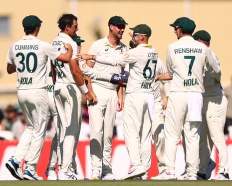 Mitchell Starc dismisses Shadman Islam first ball as Australia play Bangladesh on day one of the second Test in Mackay