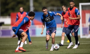Phil Foden takes on Trent Alexander-Arnold in training for England