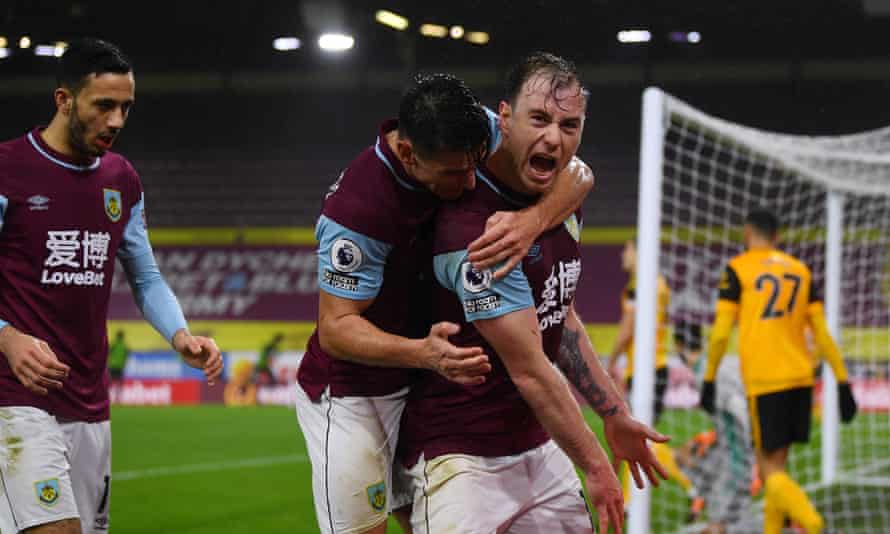 Ashley Barnes celebrates after opening the scoring for Burnley.
