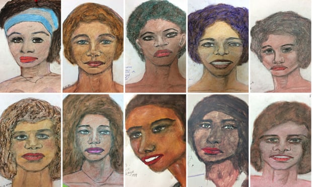 Drawings released by the FBI by Samuel Little, based on his memories of some of his female victims from locations spread across the US.