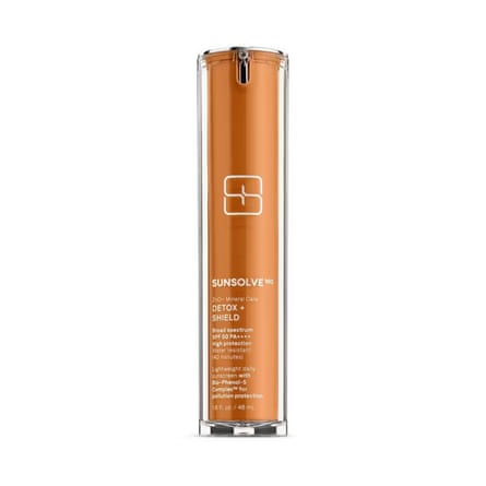A bottle of SunsolveMD ZnO Mineral Care DETOX AND SHIELD SPF50