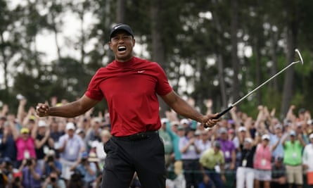 Tiger Woods celebrates winning the Masters in 2019.