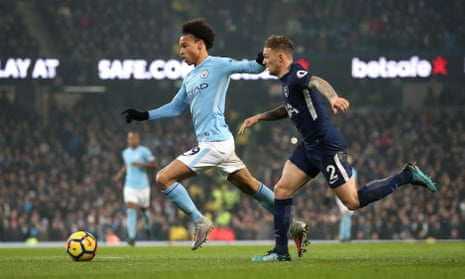 Leroy Sané in full flow as he beats Kieran Trippier during Manchester City’s crushing win over Tottenham Hotspur at the Etihad Stadium.