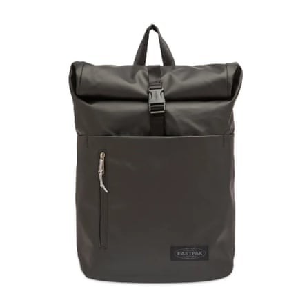 Eastpak Up Roll Travelpack Backpack in black.