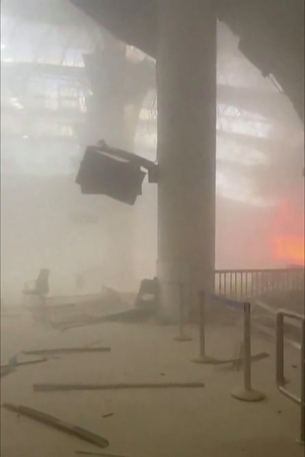 A fire at the damaged passenger terminal