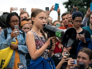 Swedish climate activist Greta Thunberg with other student environmental advocates during a strike to demand action be taken on climate change outside the White House on September 13, 2019