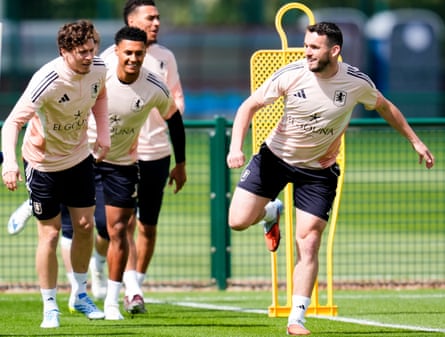 John McGinn, Pau Torres and Ollie Watkins in training with Aston Villa.