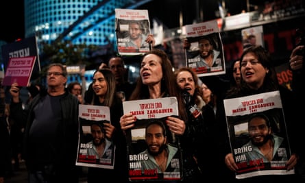 Protesters in Tel Aviv call for Israeli hostages’ release.