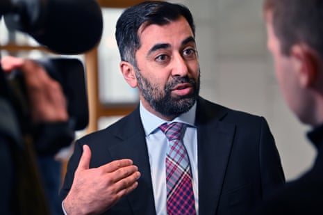 Humza Yousaf speaking to the media today.
