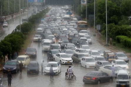 Traffic jam in Karachi with monsoon.