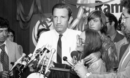 Ramsey Clark campaigning for the Democratic nomination for the Senate in New York, 1976.