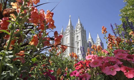 Flowers bloom in front of the Salt Lake Temple in Salt Lake City. The Mormon church announced that it would be appointing women to its councils for the first time.