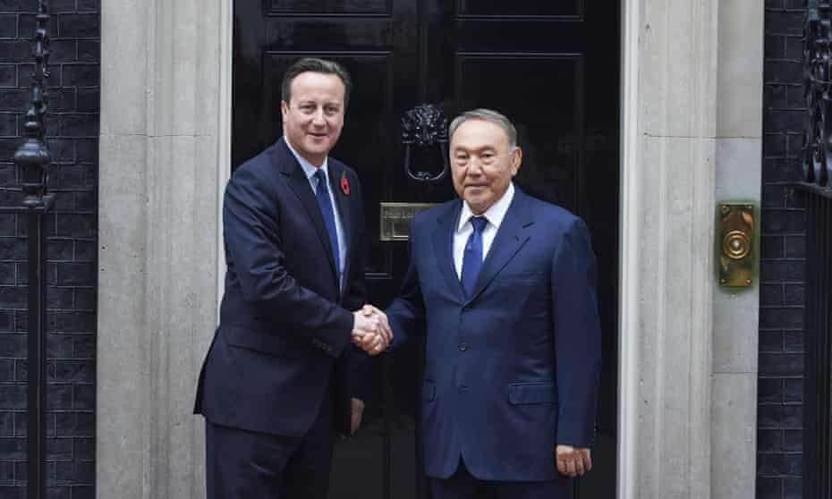 British prime minister David Cameron with President Nursultan Nazarbayev of Kazakhstan outside 10 Downing Street