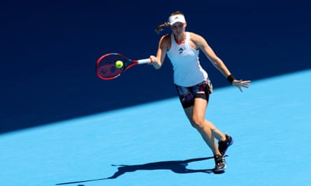 Elena Rybakina of Kazakhstan in action at the Australian Open on Sunday.