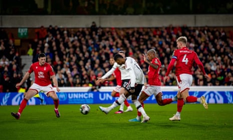 Marcus Rashford gets the better of the Nottingham Forest defence on the way to scoring Manchester United’s opening goal.