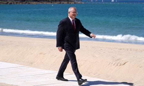 Scott Morrison arrives for an official welcome at the G7 summit in Cornwall, UK over the weekend. 