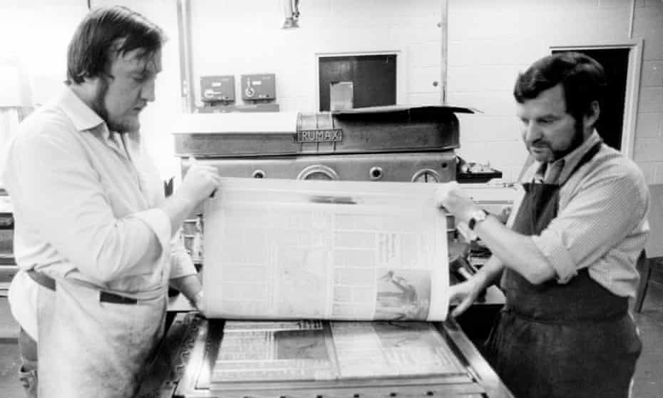 Guardian printers creating a flong, c1960s