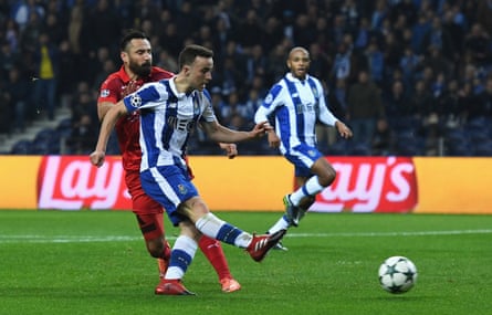 Diogo Jota scores for Porto in their Champions League match against Leicester in December 2016.
