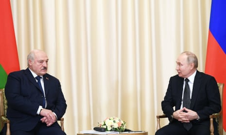 Alexander Lukashenko (L) during a meeting at the Novo-Ogaryovo state residence, outside Moscow, with Vladimir Putin.