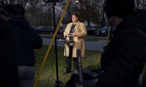 Stacey Abrams speaks to the media in Atlanta, Georgia, on Tuesday. She spearheaded Democratic organisational efforts in the state.