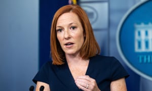 Secretary Jen Psaki speaks at a press briefing in the White House Press Briefing Room.