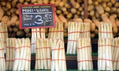 White asparagus for sale on a market stand in Stuttgart, Germany