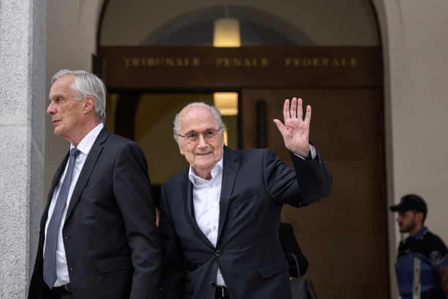 Sepp leaving court in Zurich with his lawyer Lorenz Erni.
