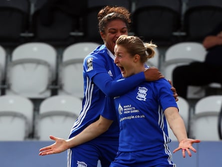 Ellen White celebrates scoring for Birmingham against Arsenal in 2017.