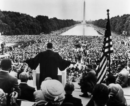 King speaks near the Reflecting Pool in Washington, on 17 May 1957.