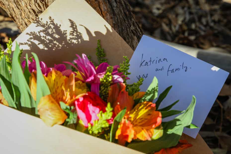 Flowers are left to Katrina Miles and her family, who were murdered in Osmington, WA last week. 