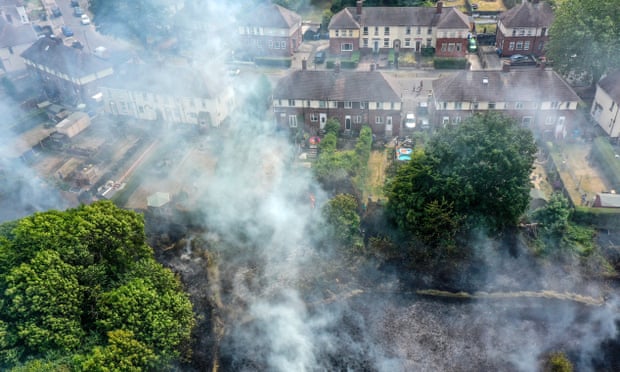 A wildfire nears homes in the Shiregreen area of Sheffield on Wednesday 20 July 2022.