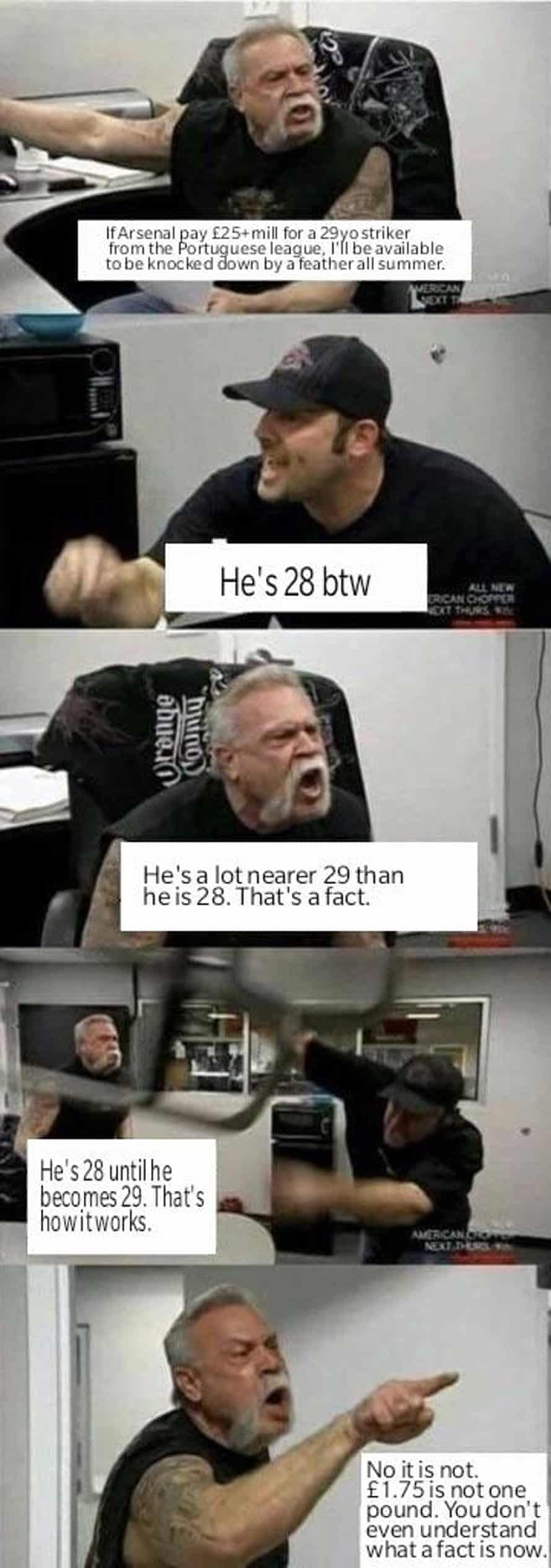 The American Chopper meme using quotes from a notorious social media row about the age of Jackson Martinez.