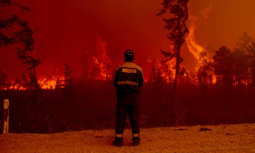 A wildfire in Sakha, Russia, on 8 August 2021.