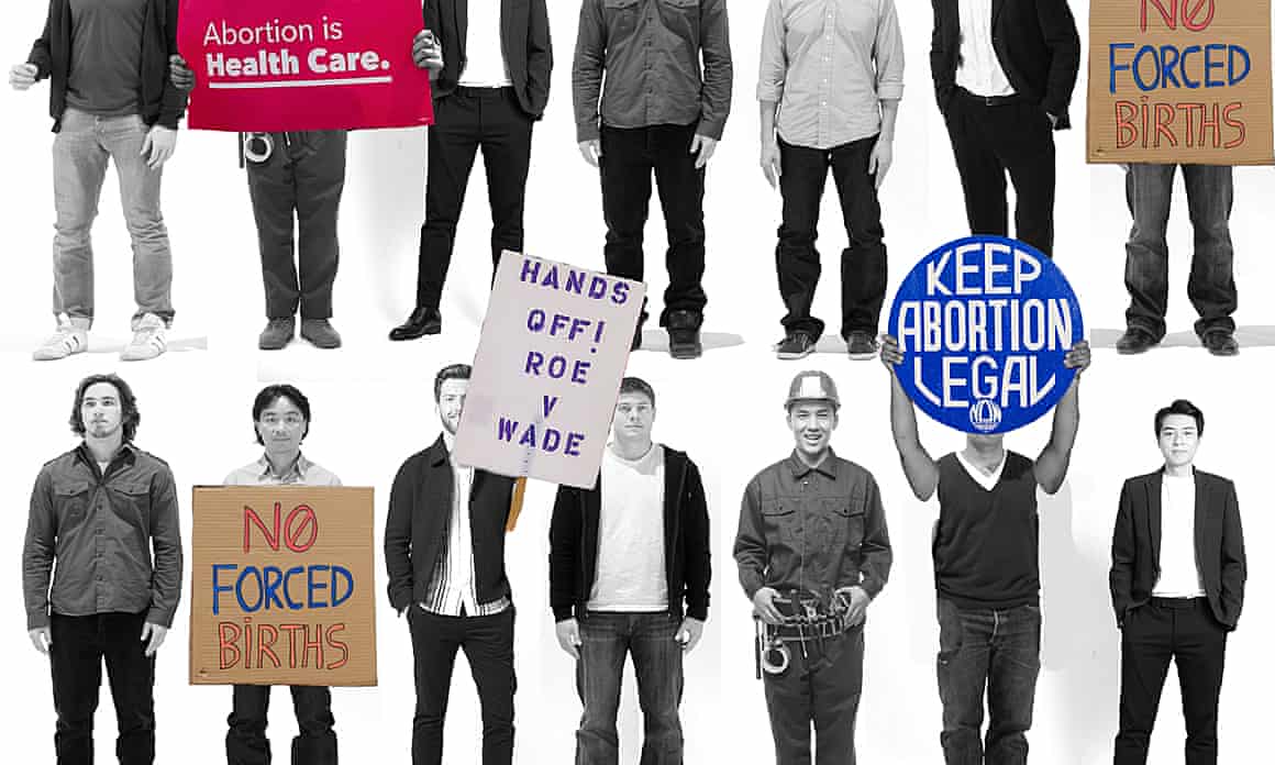 Illustration of men holding pro-choice placards