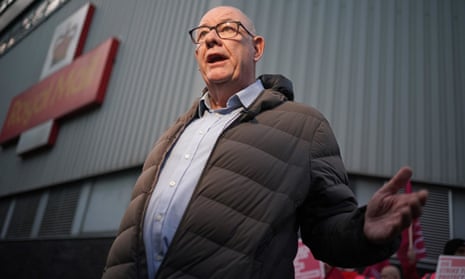 CWU general secretary Dave Ward speaking to the media on the picket line at the Camden Town Delivery Office in north west London