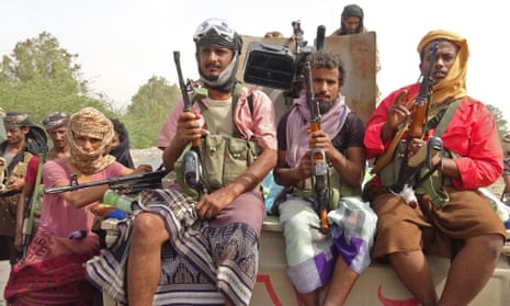 Yemeni pro-government forces gather at Hodeidah, as they battle Houthi rebels for the control of the city.