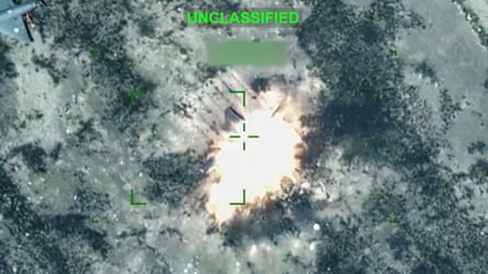 A US satellite image of an explosion, said to be a US strike on an Iranian drone.