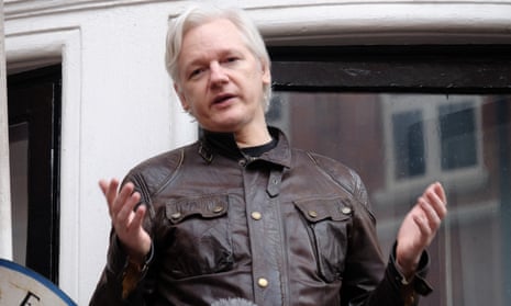 Julian Assange speaks to the media from the balcony of the Ecuadorian embassy in London in May 2017