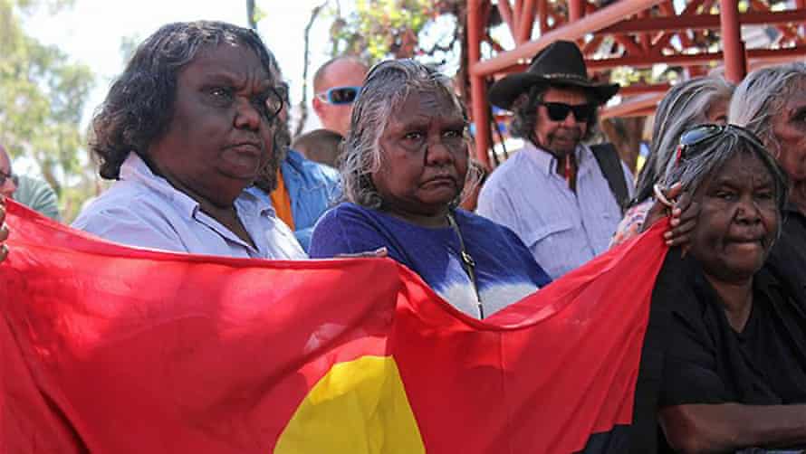 Aboriginal woman Felicity Hayes at a rally for Whitegate, the remote community with no water supply, held in Alice Springs.