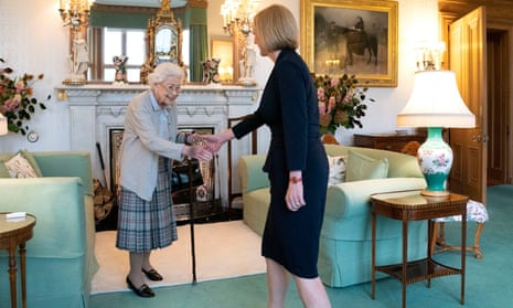 Queen Elizabeth  welcomes Liz Truss during an audience at Balmoral, Scotland