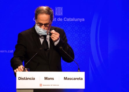 Catalan regional president, Quim Torra, addresses a press conference in Barcelona.