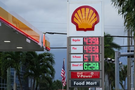 Price board at a gas station