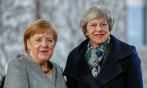 Angela Merkel greets Theresa May at the chancellery in Berlin in 2018.