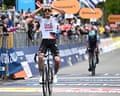Igor Arrieta looks stunned as he crosses the line to win stage five ahead of Afonso Eulalio