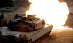 An Abrams tank opens fire during a training exercise in Latvia