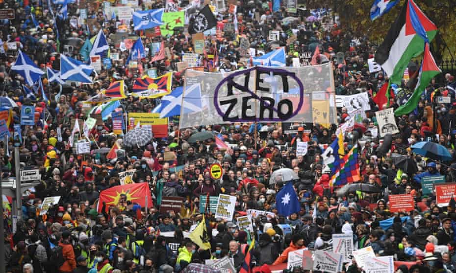 Climate protestors gather for the Global Day of Action for Climate Justice march in Glasgow, Scotland.
