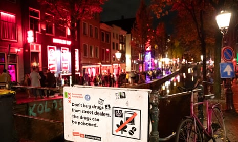 An English-language drugs information sign in the red light district of Amsterdam