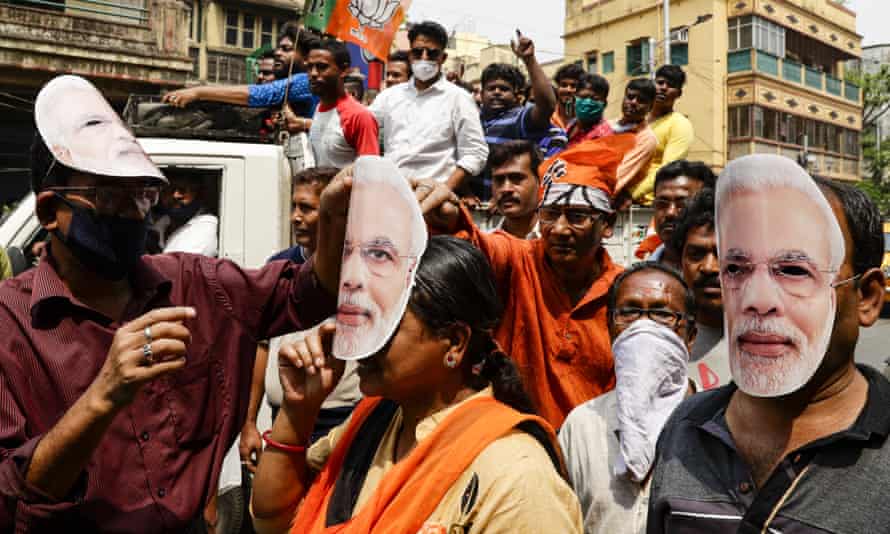 Modi supporters at an election rally in Kolkata in March